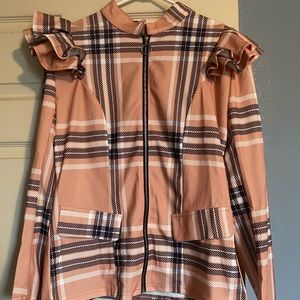 Plaid jacket with ruffles on the shoulder.  Never worn.